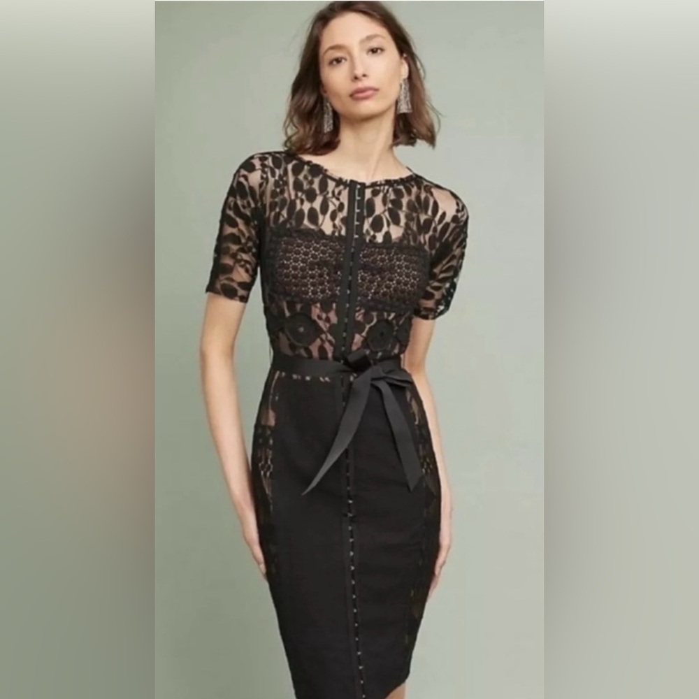 Anthropologie Byron Lars Black Lace Midi Dress - Picture 1 of 12